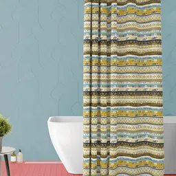 ArtzFolio Brown & Blue Printed Waterproof Shower Curtain-18