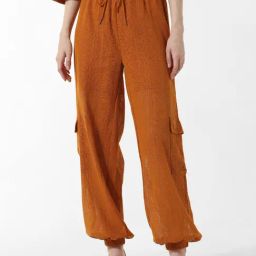 Only Rust Cotton Tapered Fit High Rise Joggers-image-74