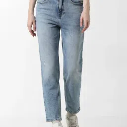 Only Light Blue Blended Straight Fit Mid Rise Jeans-image-34
