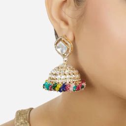 Zaveri Pearls Multicolor Cluster Beads Dazzling Austrian Diamonds Jhumki Earrings-ZPFK18092-image-6