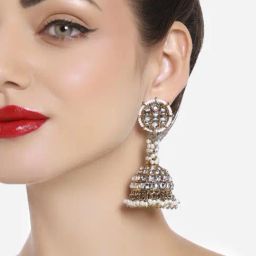 Zaveri Pearls Gold Tone Kundan Beaded Traditional Jhumka Drop Earrings-ZPFK18208-21