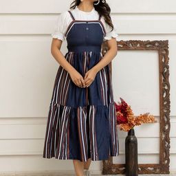 RebikaTrendz Striped Puff Sleeve Fit & Flare Midi Dress-picture-27