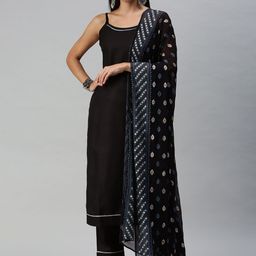SheWill Women Black Gotta Patti Regular Kurta with Trousers & With Dupatta-image-6