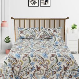 MORADO White & Blue Floral Polycotton 5 Piece Double Queen Superfine Bedding Set-image-34