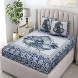 Bombay Spreads Blue & Grey Printed Cotton 180 TC King Bedsheet Set 2.74 m x 2.25 m-picture-12