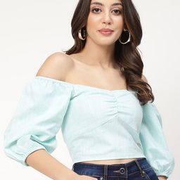 ELLE Sea Green Off-Shoulder Bardot Crop Top-image-43