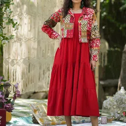Rain & Rainbow Pure Cotton Fit & Flare Midi Dress with Jacket-picture-26