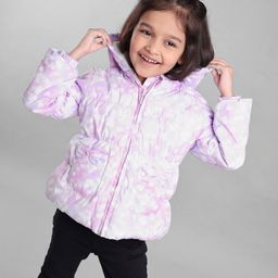 Babyhug Full Sleeves Hooded Padded Winter Jacket Hearts Print - Purple-image-54