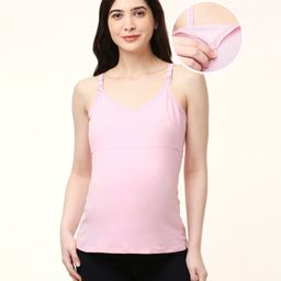 Bella Mama Cotton Elastane Solid Maternity Camisole with lace - Pink-28