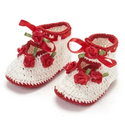 Funkrafts Crochet Designed & Rose Applique Booties - Red & White-picture-11