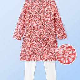 EARTHY TOUCH Single Jersey Knit Full Sleeves  Floral Printed Kurta Payjama Set - Red-image-36