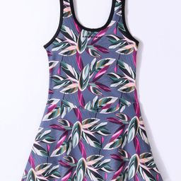 LOBSTER  Sleeveless Frock Swimsuit with Floral Print - Peacock Blue-image-74
