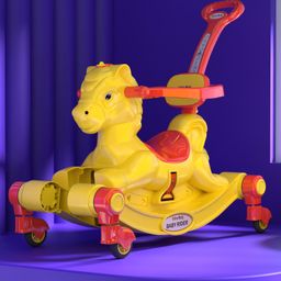 3 in 1 Baby Horse Rider Kids Ride On Car for Kids Push Ride on Toy with Rocker Push Handle  Rotating Head & Safety Bar - Yellow-15