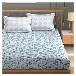 Florida Double Bed Cotton Bedsheet with King Size 2 Pillow Cover - Blue-22