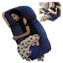 Get It Maternity Pillow Premium 3 in 1 Multi Usage as Breastfeeding , Baby Guard  100% Cotton Removable Cover with Zip - Navy Blue Print-19