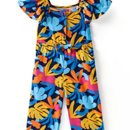 Babyhug Single Jersey Knit Half Sleeves Jumpsuit with Tropical Theme & Bow Applique - Navy Blue-image-34