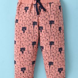 Mini Taurus Cotton Knit Full Length Lounge Pant with Bear Print - Peach-image-15