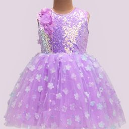 Bluebell Knit Sleeveless Party Frock With Floral Applique & Sequin Detailing - Lilac-image-9