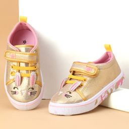 Cute Walk by Babyhug Shoes Kitty Print with Velcro Closure - Gold-image-75
