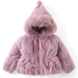 Babyhug Full Sleeves Fur Hooded Winter Jacket with Ribbons - Pink-image-58
