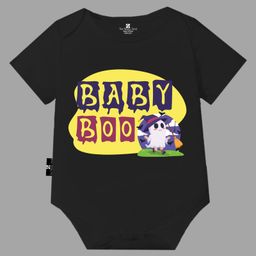 The Peppy Tend Halloween Theme 100% Cotton Half Sleeves Baby Boo Text Printed Onesie - Black-picture-37