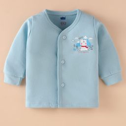 SimplyFleece Knit Full Sleeves Bear Printed Jhabla - Light Blue-11