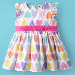ToffyHouse Cotton Knit Frill Sleeves Frock with Hearts Print - White-image-32