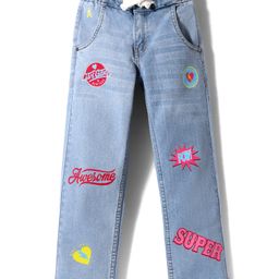 Pine Kids Denim Woven Full Length Jeans With Text Print - Blue-picture-15
