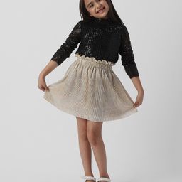 Nauti Nati Full Sleeves Sequins Embellished Top With Skirt Set - Black-image-3