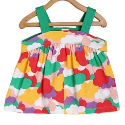 MINI KLUB Cotton Sleeveless Clouds Printed Top - Multi Colour-image-3