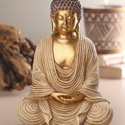 HABEREINDIA Buddha Statue | Buddha Idols For Home Decor | Showpiece | Gift Items For Home | Decorative Items For Living Room - Beige/Gold-12