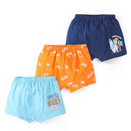Doodle Poodle 100% Cotton Single Jersey Knit Trunks with Beach Theme Print Pack of 3 - Orange Navy & Light Blue-image-29
