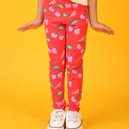 Anthrilo Cotton Blend Cherry Printed Leggings - Red-image-2