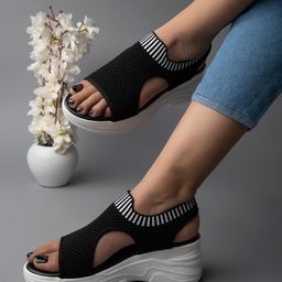 Shoetopia Striped Sandals - Black-image-89