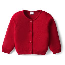 Babyhug Knitted Full Sleeves Solid Front Open Sweater - Red-image-111