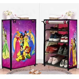 Urban Choice 4-Sheleves Durable Metal Frame Modular Shoe Rack with 100 GSM Fabric in Pink Unique Princess Print-picture-12