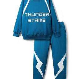 OLLINGTON ST. 100% Cotton Full Sleeves Sweatshirt & Jogger Set With Thunder Theme Print - Teal-picture-22
