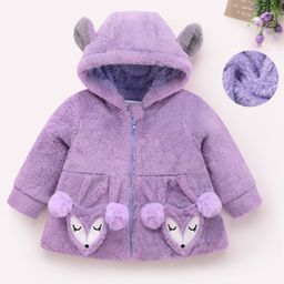 Mark & Mia Full Sleeves Front Open Hooded Winter Jacket With Deer Applique - Lilac-picture-4