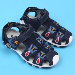 Cute Walk by Babyhug Velcro Closure Sandals with Football Applique - Blue-picture-26