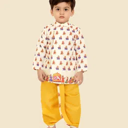 little desi Cotton Woven Full Sleeves Royal Doli Printed Dhoti Kurta Set - Golden-picture-33