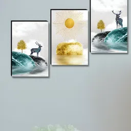 SAF Gold-Toned & Black 3 Pieces Printed Wooden Wall Art-image-31