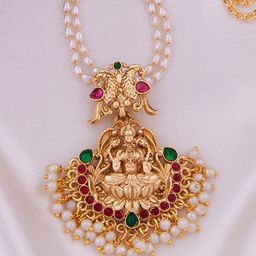 ROFARWORD Gold Plated Cubic Zirconia Stone Studded & Artificial Beaded Necklace image 2