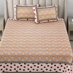 JAIPUR FABRIC Pink & Brown Floral 180 TC King Bedsheet with 2 Pillow Covers-image-64