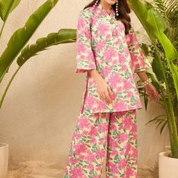 IMANA Printed V-Neck Top With Trousers Co-Ords-image-27