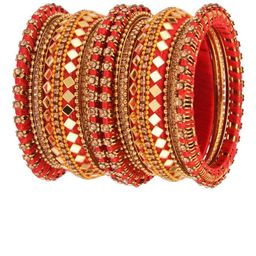 FEMMIBELLA Set Of 18 Gold-Plated Cubic Zirconia-Studded Silk Thread Mirror Work Bangles image 4
