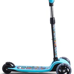 fab n funky 3 Wheel Foldable Kids Scooter With Led Lights And 4 Level Adjustable Handle Bar - Light Blue image 3