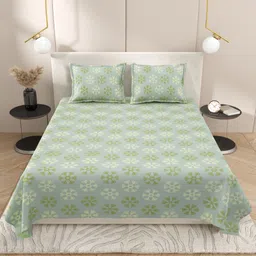 DREAM WEAVERZ Green Floral 220 TC Cotton King Bedsheet With 2 Pillow Covers-picture-42