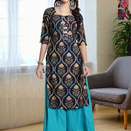 HERE&NOW Selection Of 3 Floral Printed Round Neck Straight Kurtas-image-31