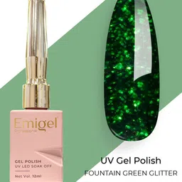 Emigel PROFESSIONAL UV LED Soak Off Gel Nail Polish - 12 ml -Fountain Green Glitter E025 image 3