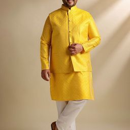 SOJANYA PLUS Men Plus Size Woven Design Embroidered Kurta with Pyjama & Nehru Jacket-image-46